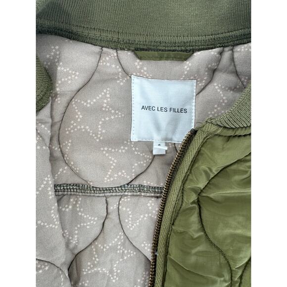 Avec Les Filles Quilted Green Liner Jacket Tunic Length Zip Coat Small - Picture 6 of 9
